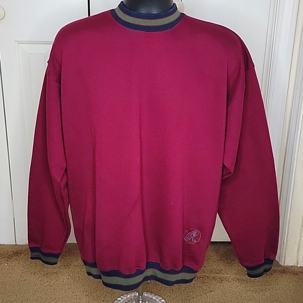 Rawlings Crewneck Pullover Sweater Size XL Purple, Blue and Green Vintage